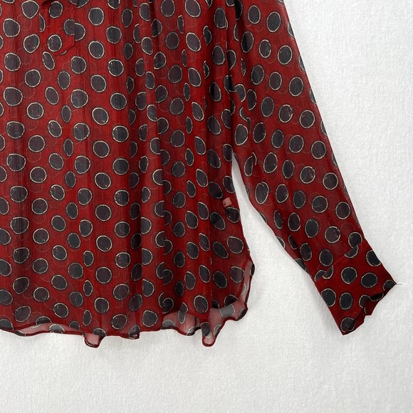 ISABEL MARANT Shirt Womens 34 XS Rust Red Polka Dot Sheet Silk Long Sleeve - Picture 6 of 16